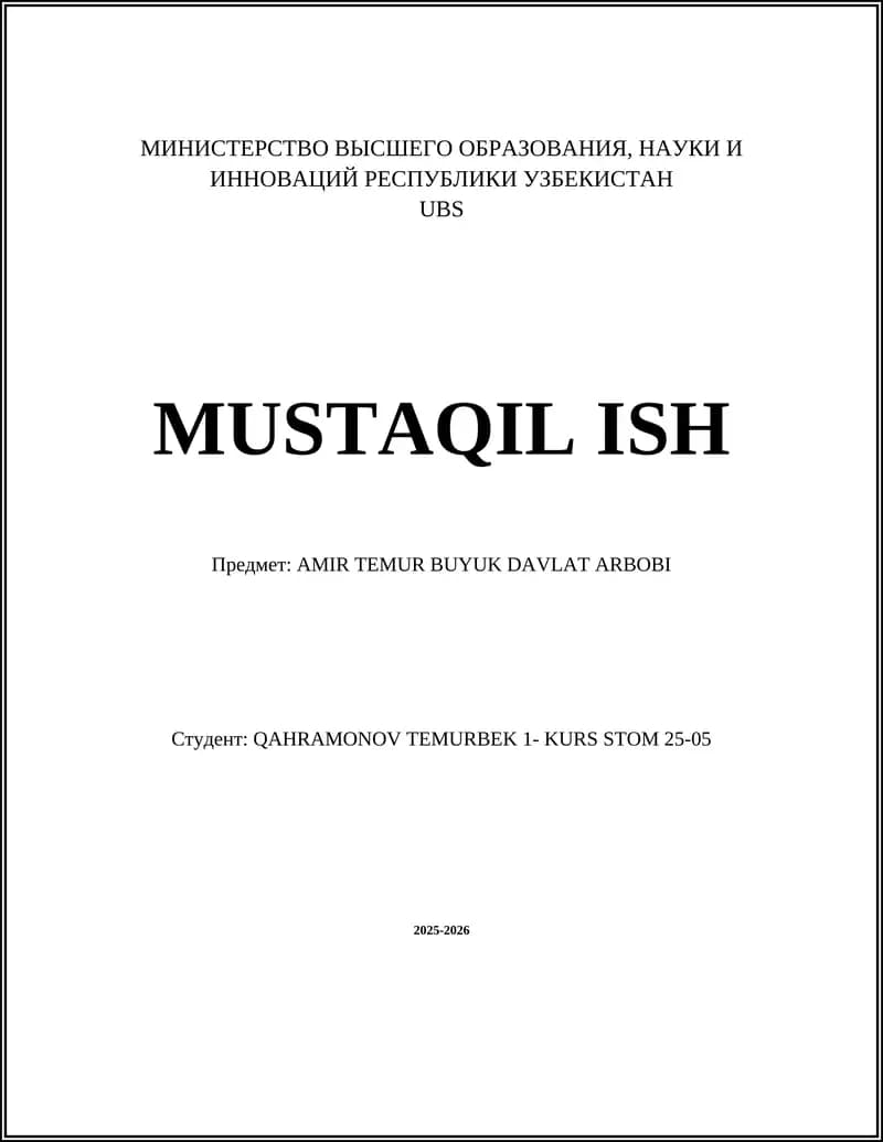 AMIR TEMUR BUYUK DAVLAT ARBOBI