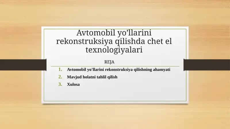 Avtomobil yo’llarini rekonstruksiya qilishda chet el texnologiyalari