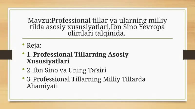 Professional tillar va ularning milliy tilda asosiy xususiyatlari,Ibn Sino Yevropa olimlari talqinida