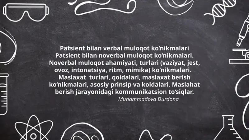 Patsient bilan verbal muloqot ko‘nikmalari