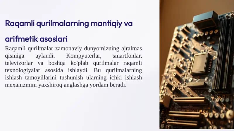 Raqamli qurilmalarning mantiqiy va arifmetik asoslari
