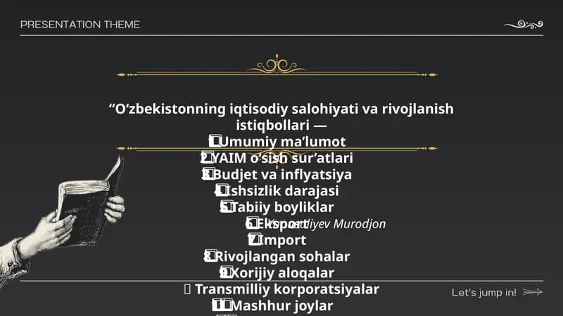 O‘zbekistonning iqtisodiy salohiyati va rivojlanish istiqbollari