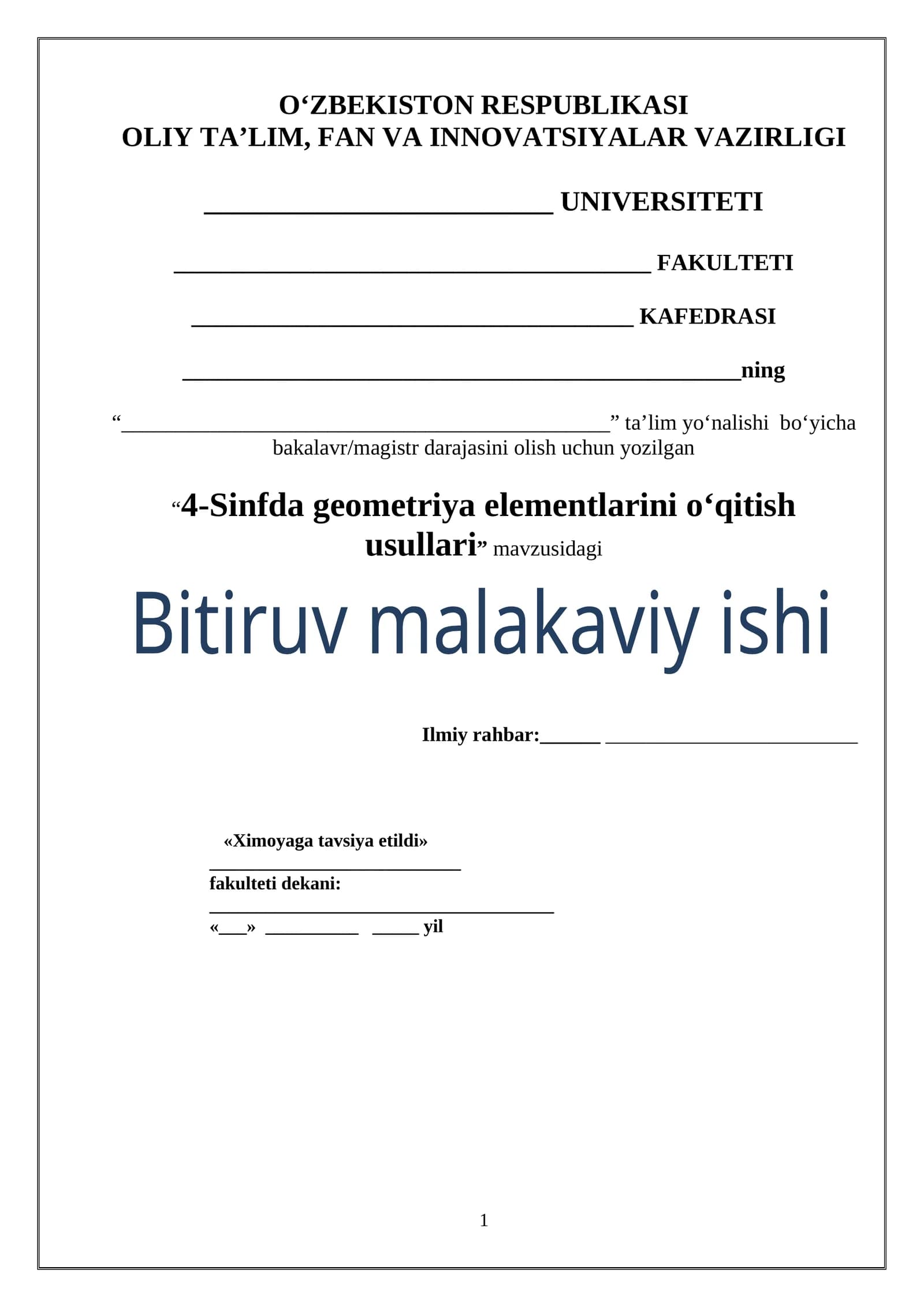 4-Sinfda geometriya elementlarini o‘qitish usullari