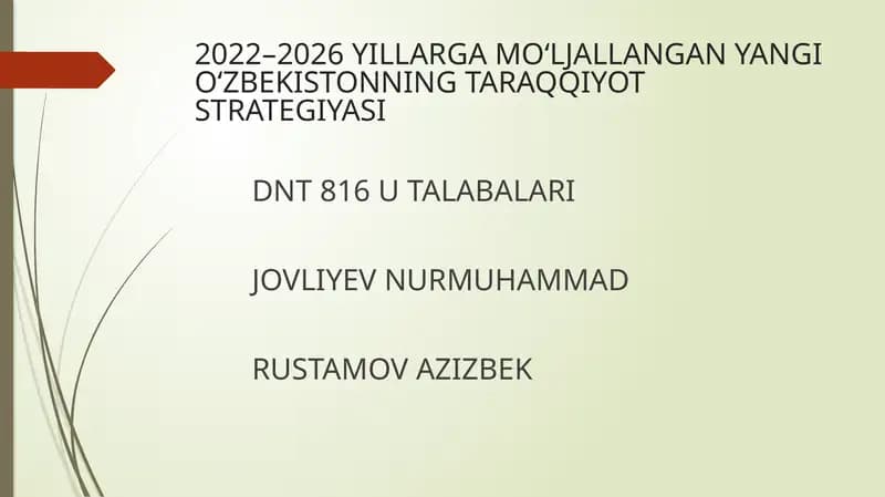 2022–2026 YILLARGA MO‘LJALLANGAN YANGI O‘ZBEKISTONNING TARAQQIYOT STRATEGIYASI