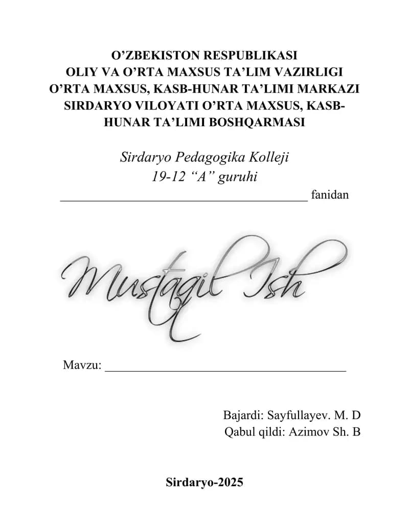 Mustaqil ish yuzi