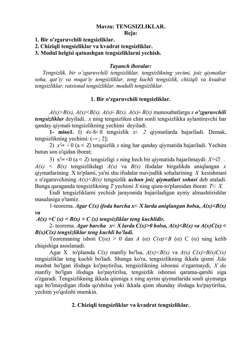 TENGSIZLIKLAR.