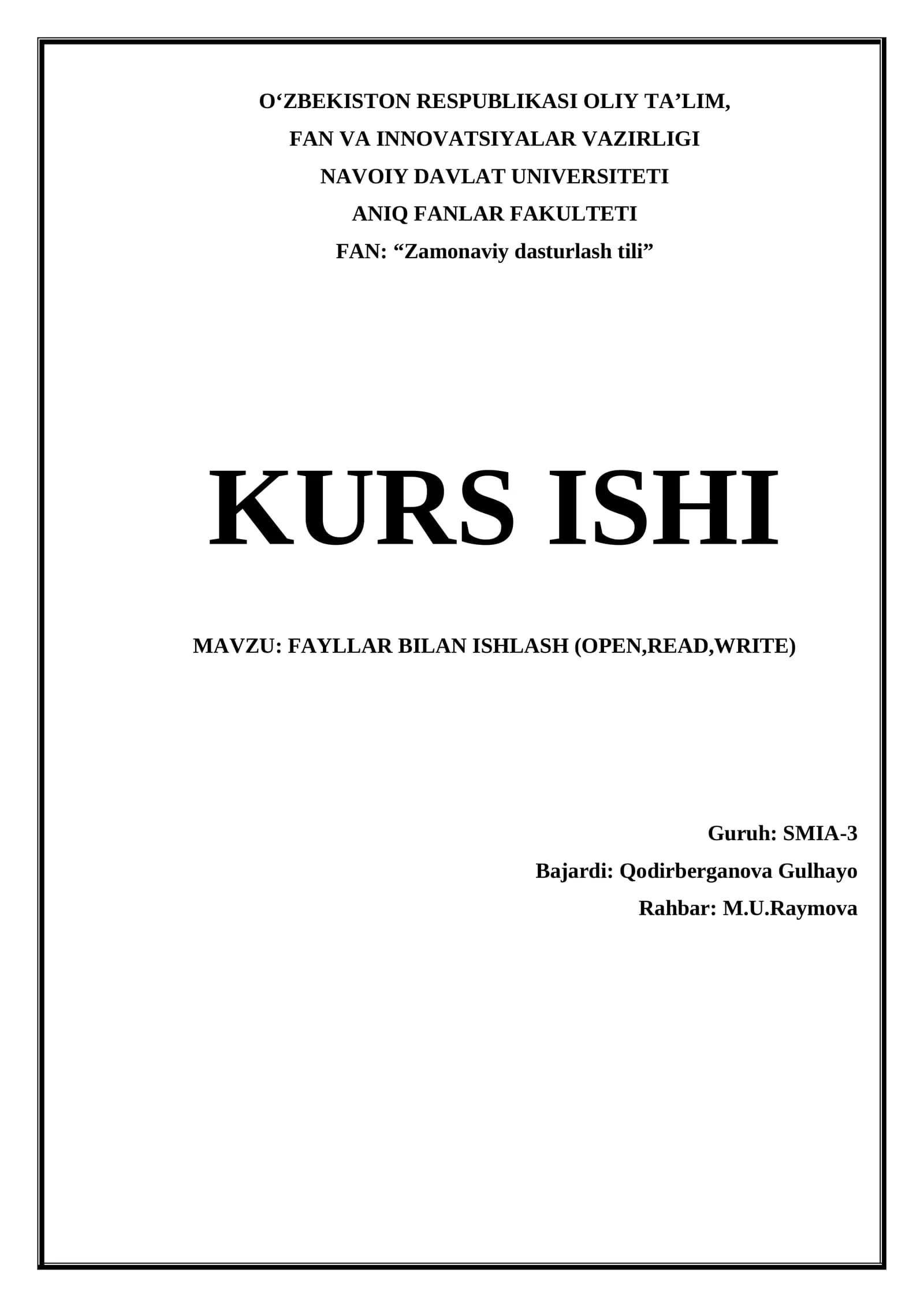 FAYLLAR BILAN ISHLASH (OPEN,READ,WRITE)