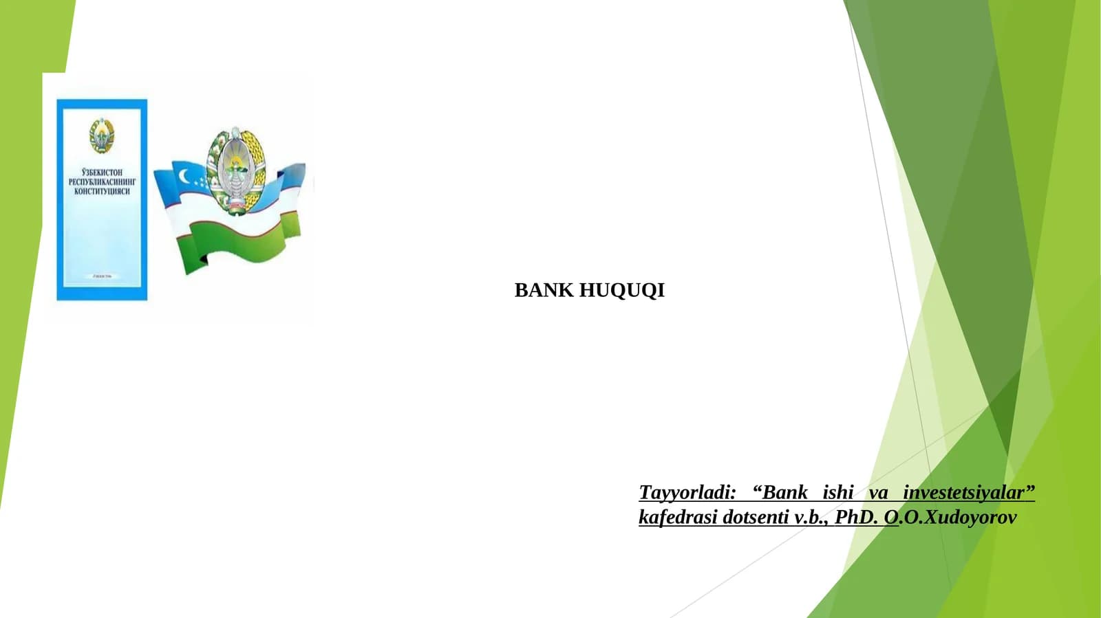 Markaziy (Davlat) bank faoliyatining huquqiy asoslari, kredit tashkilotlari faoliyatini davlat tomonidan tartibga solish