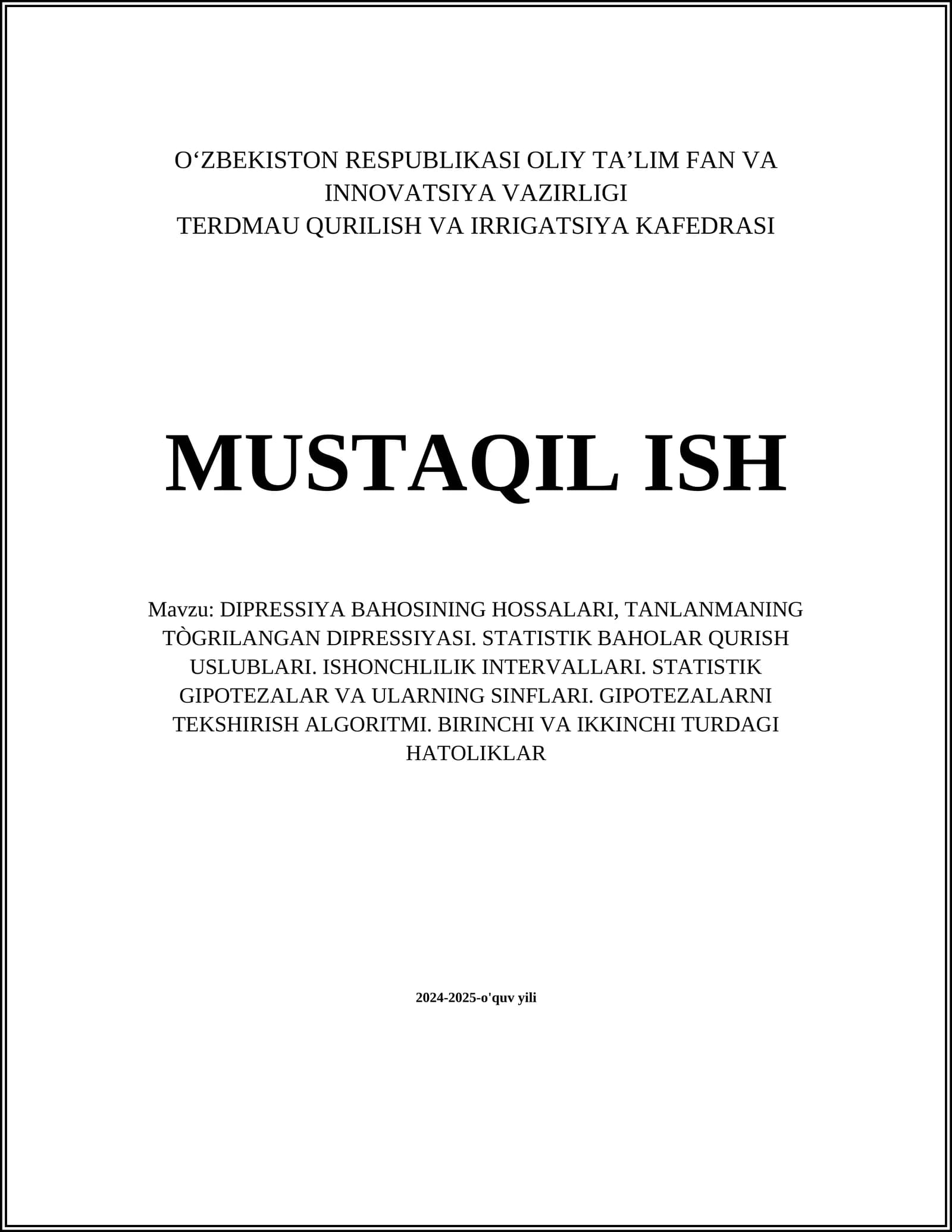 DIPRESSIYA BAHOSINING HOSSALARI