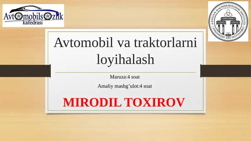 Avtomobil va traktorlarni loyihalash