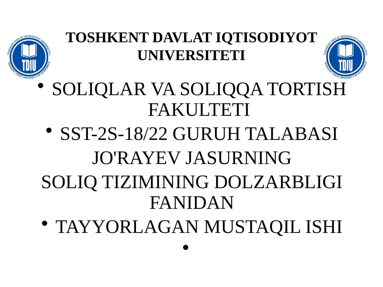 SOLIQ TIZIMINING DOLZARBLIGI FANIDAN TAYYORLAGAN MUSTAQIL ISHI