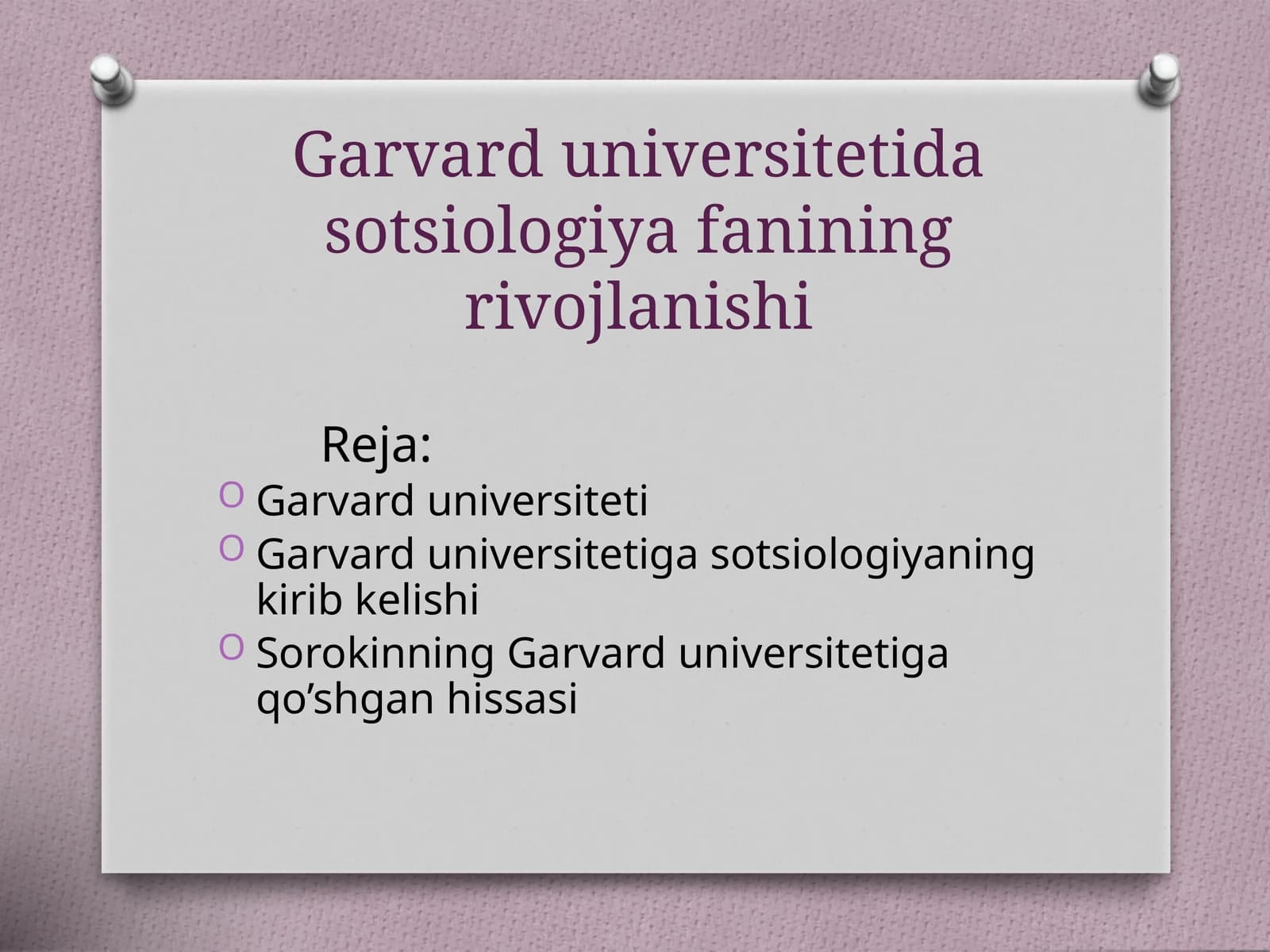 Garvard universitetida sotsiologiya fanining rivojlanishi