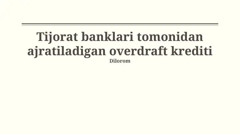 Tijorat Banklari Tomonidan Taqdim Etilayotgan Oʻz-oʻzini Moliyalashtirish Kreditlari