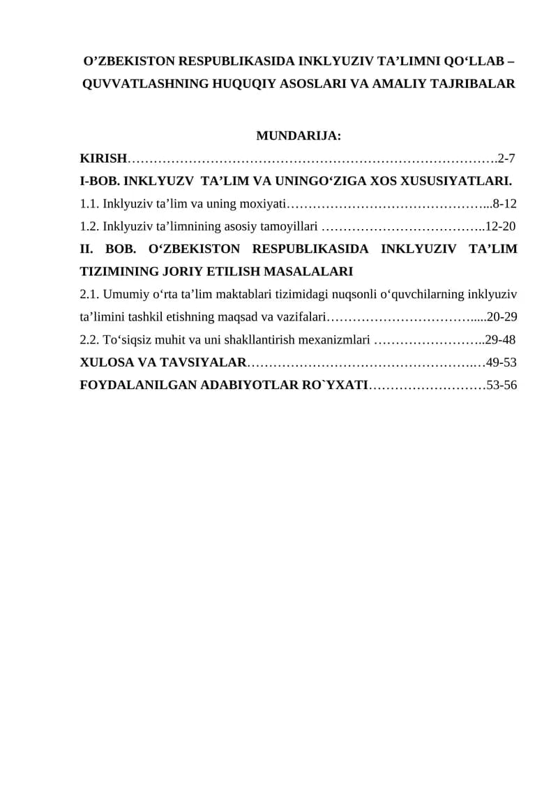 O’ZBEKISTON RESPUBLIKASIDA INKLYUZIV TA’LIMNI QO‘LLAB – QUVVATLASHNING HUQUQIY ASOSLARI VA AMALIY TAJRIBALAR