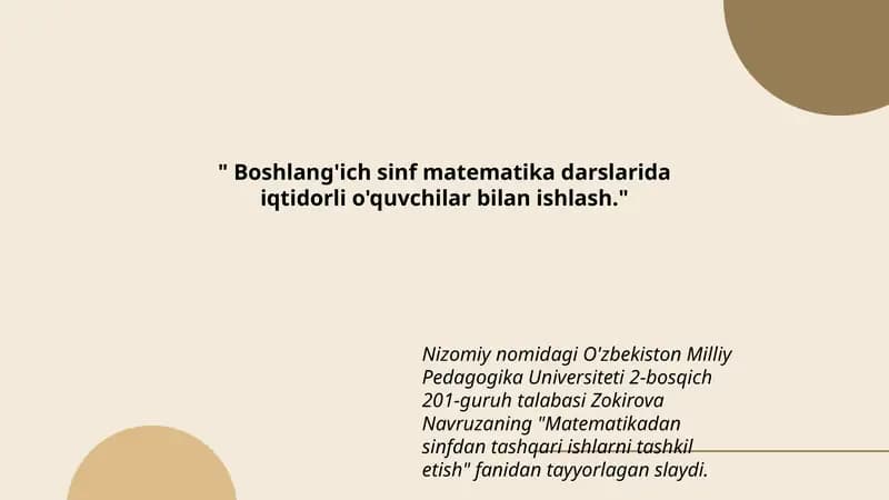 Matematikadan sinfdan tashqari ishlarni tashkil etish