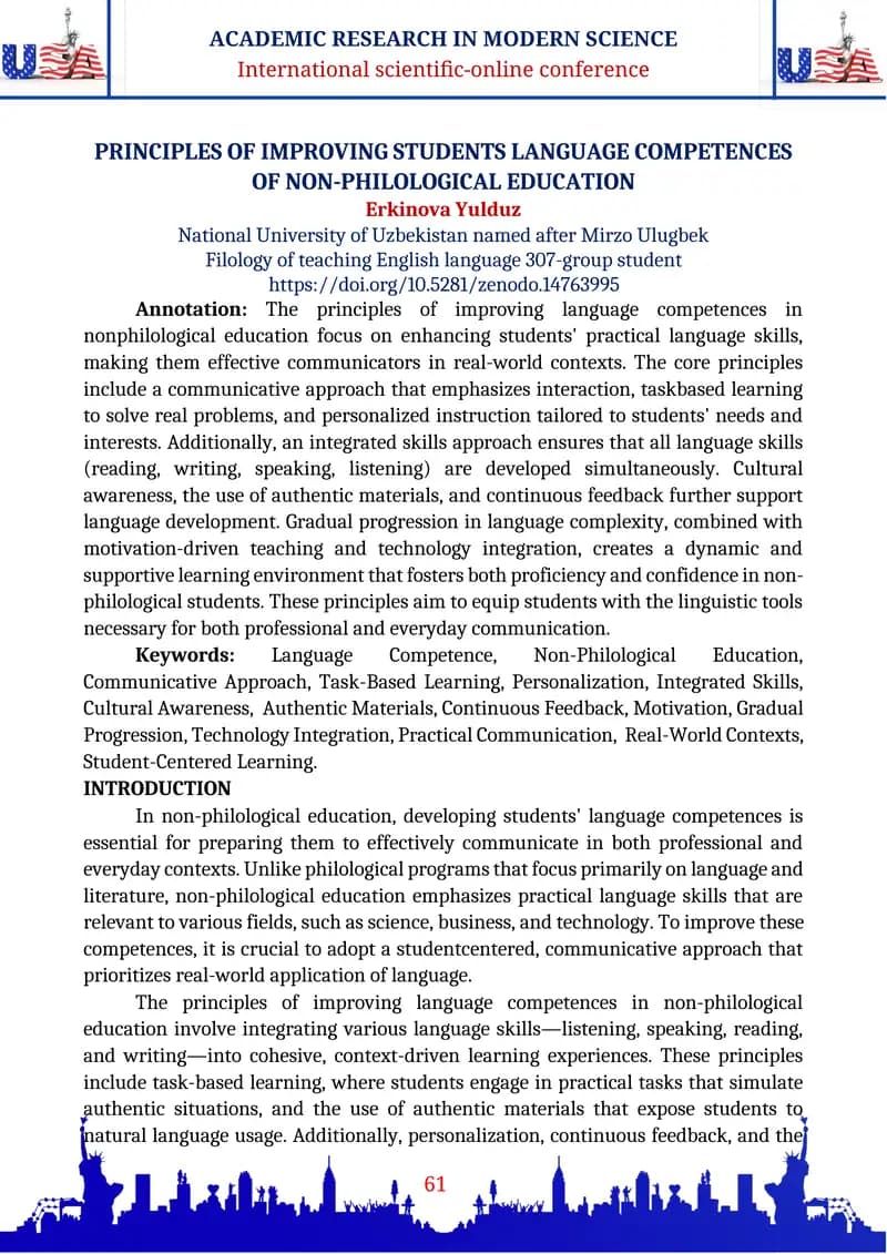 PRINCIPLES OF IMPROVING STUDENTS LANGUAGE COMPETENCES OF NON-PHILOLOGICAL EDUCATION