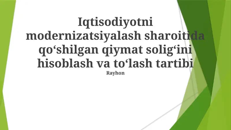 Qo'shilgan Qiymat Solig'i Hisoblash va To'lash Tartibi