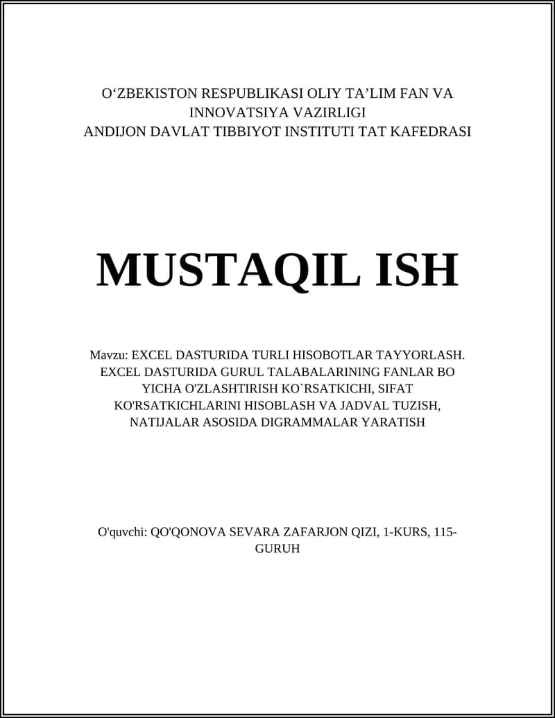 EXCEL DASTURIDA TURLI HISOBOTLAR TAYYORLASH
