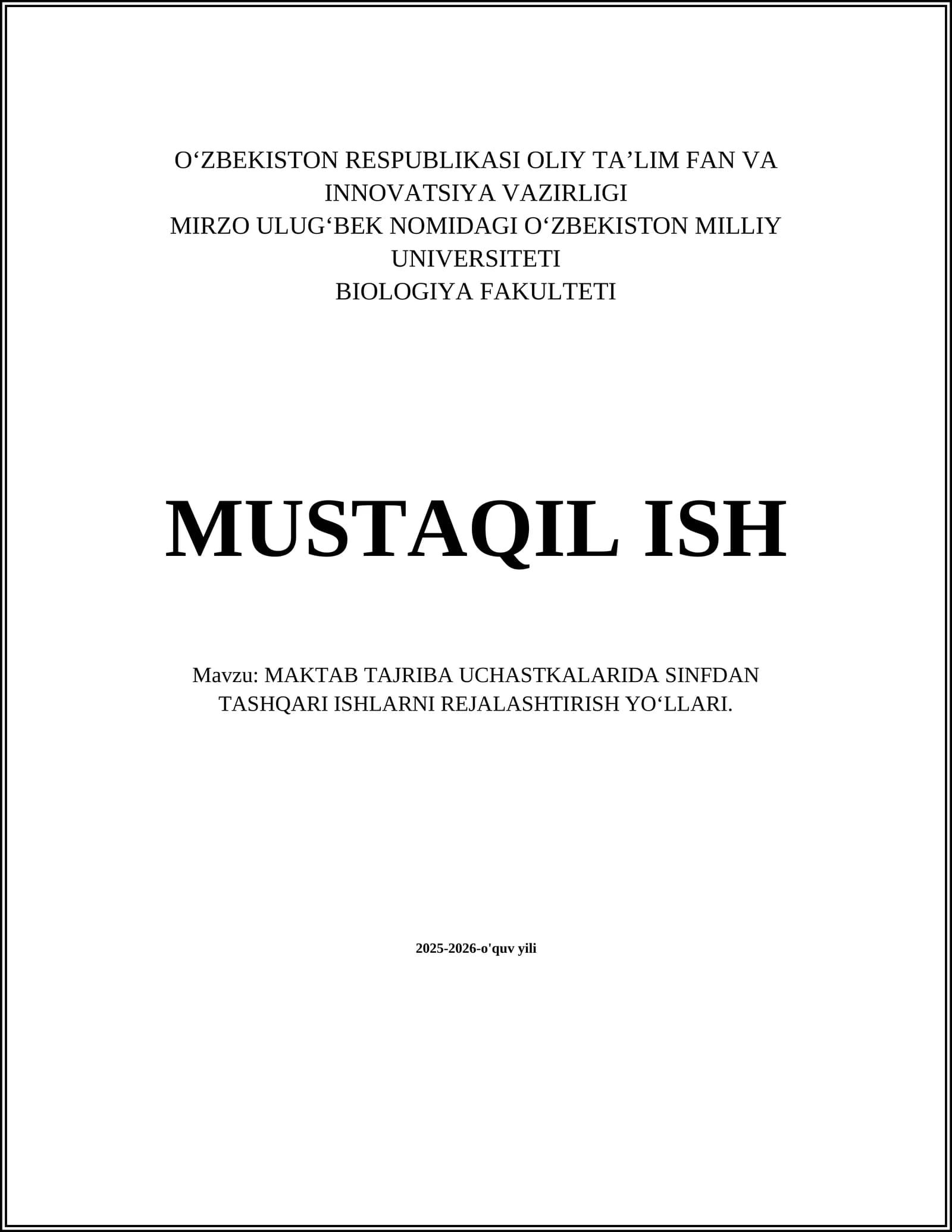 MAKTAB TAJRIBA UCHASTKALARIDA SINFDAN TASHQARI ISHLARNI REJALASHTIRISH YOʻLLARI