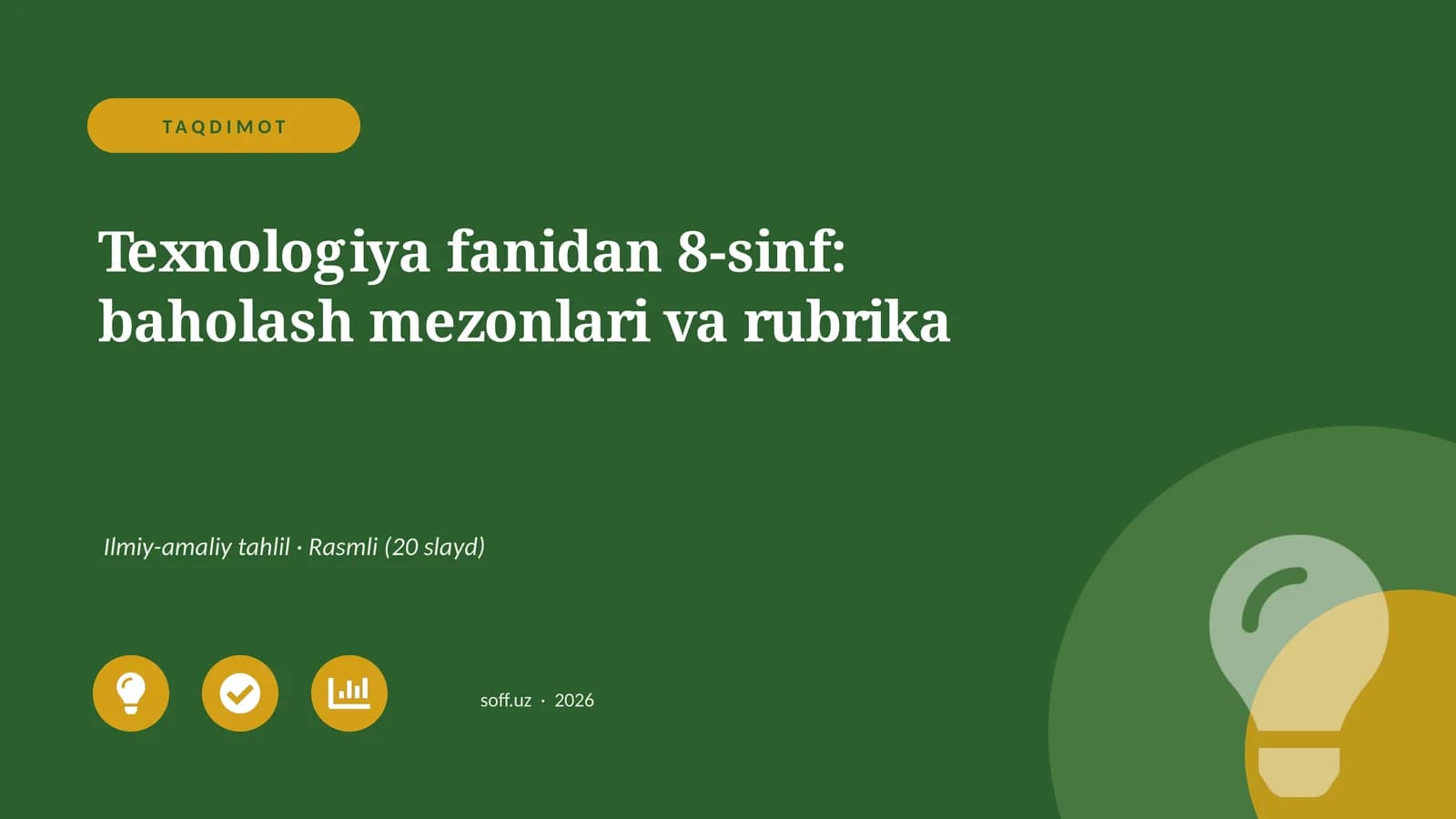 Texnologiya fanidan 8-sinf: baholash mezonlari va rubrika