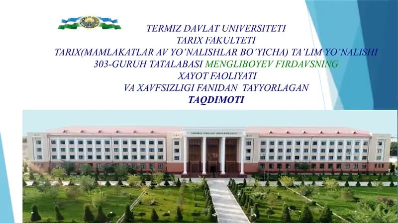 Xayot Faoliyati Vaxavfsizligi Fanidan Tayyorlagan Taqdimoti