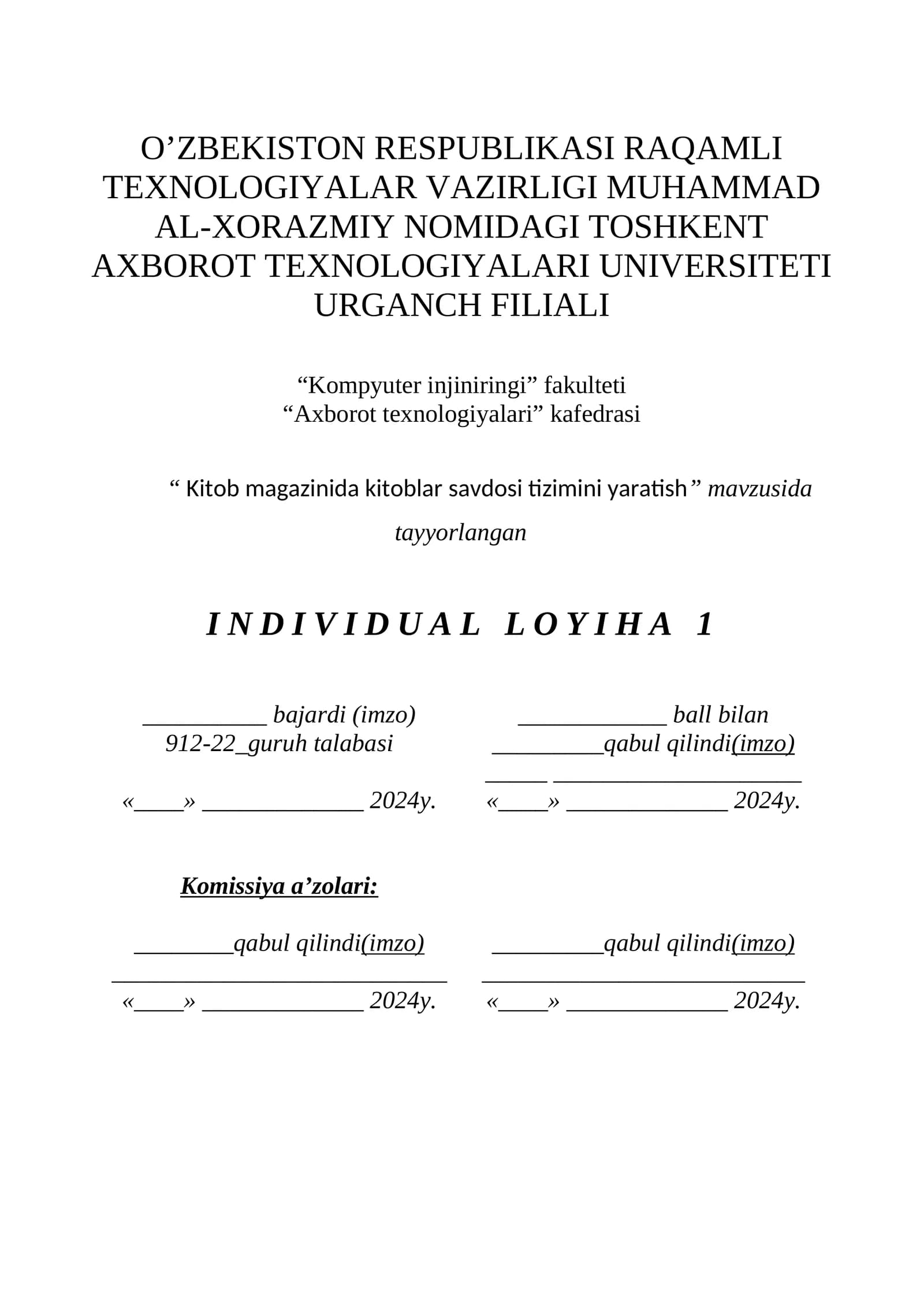 Kitob magazinida kitoblar savdosi tizimini yaratish