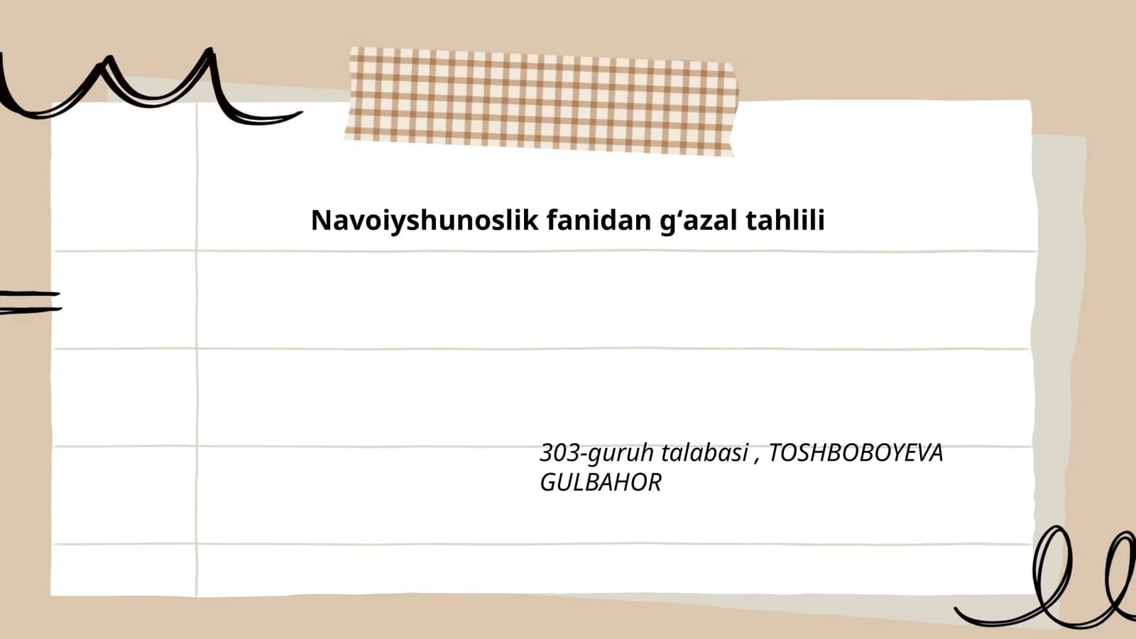 Navoiyshunoslik fanidan gʻazal tahlili