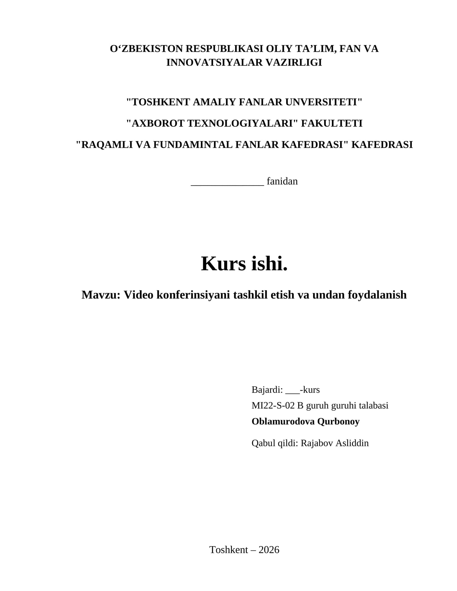 Video konferinsiyani tashkil etish va undan foydalanish