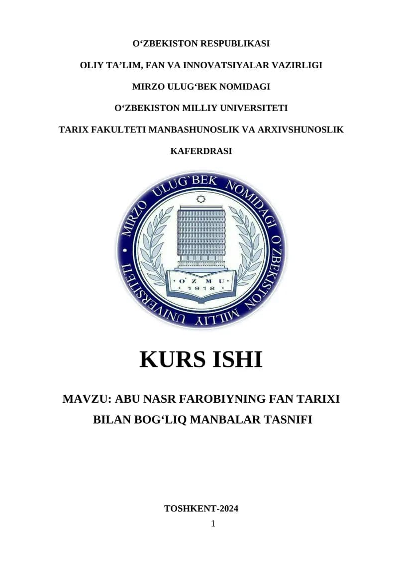 Abu Nasr Farobiyning Fan Tarixi Bilan Bog‘liq Manbalar Tasnifi