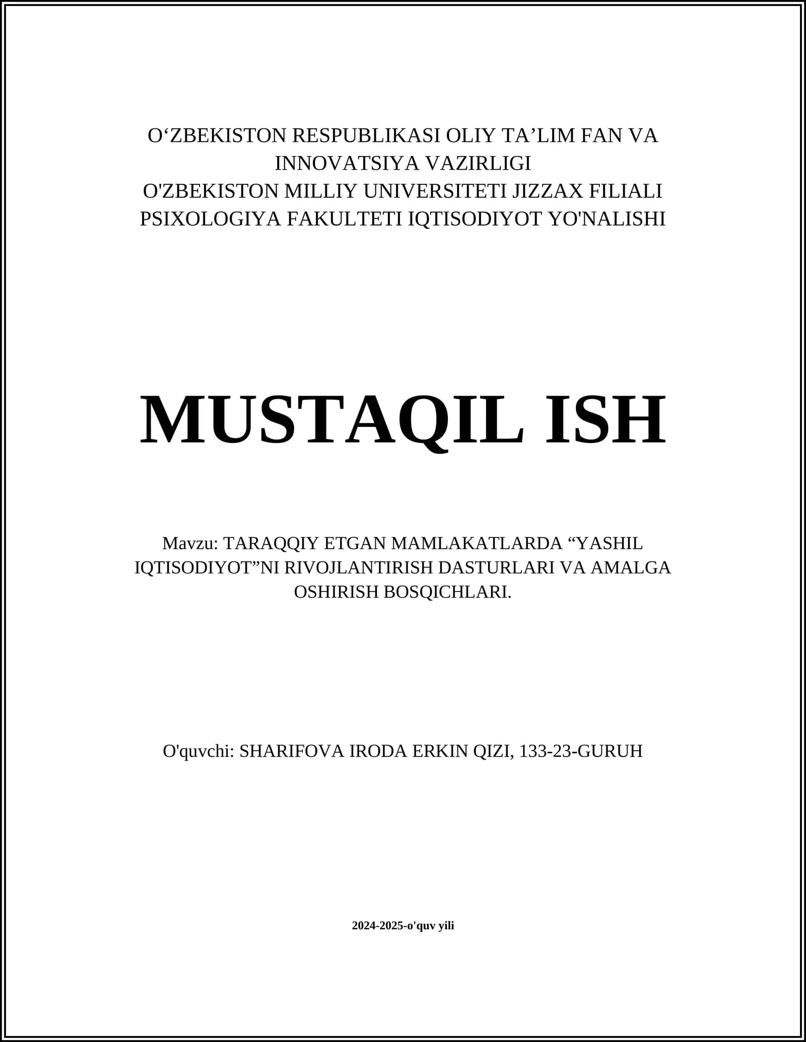Yashil iqtisodiyot dasturi