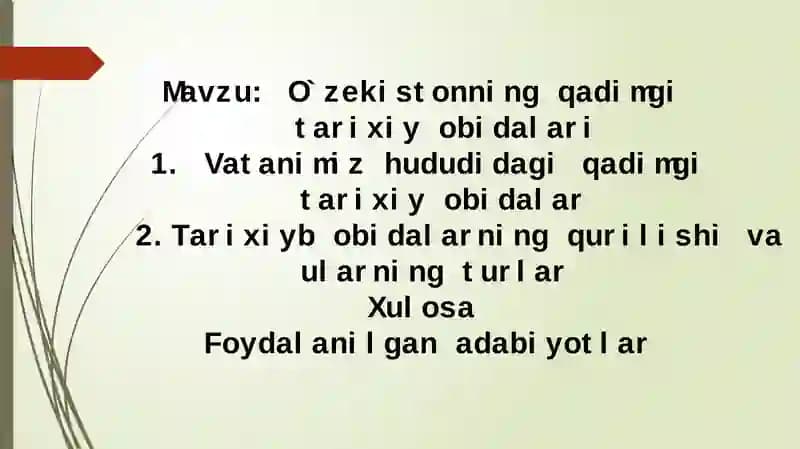 O`zbekistonning qadimgi tarixiy obidalari