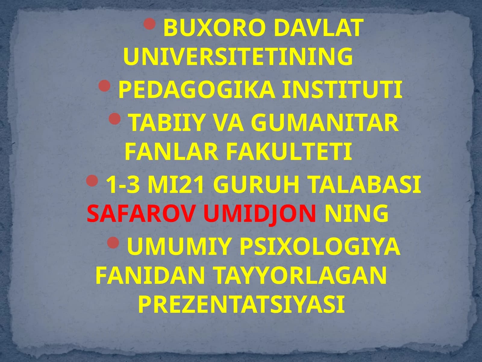 Umumiy Psixologiya Fanidan Tayyorlagan Prezentatsiyasi