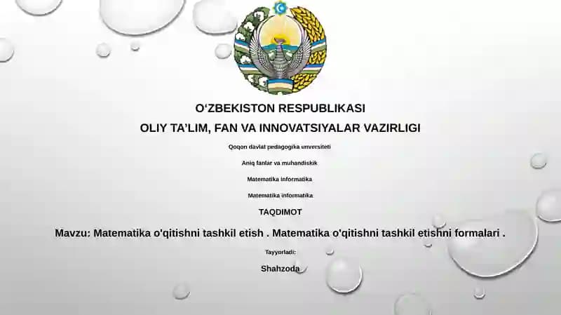 Matematika o'qitishni tashkil etish