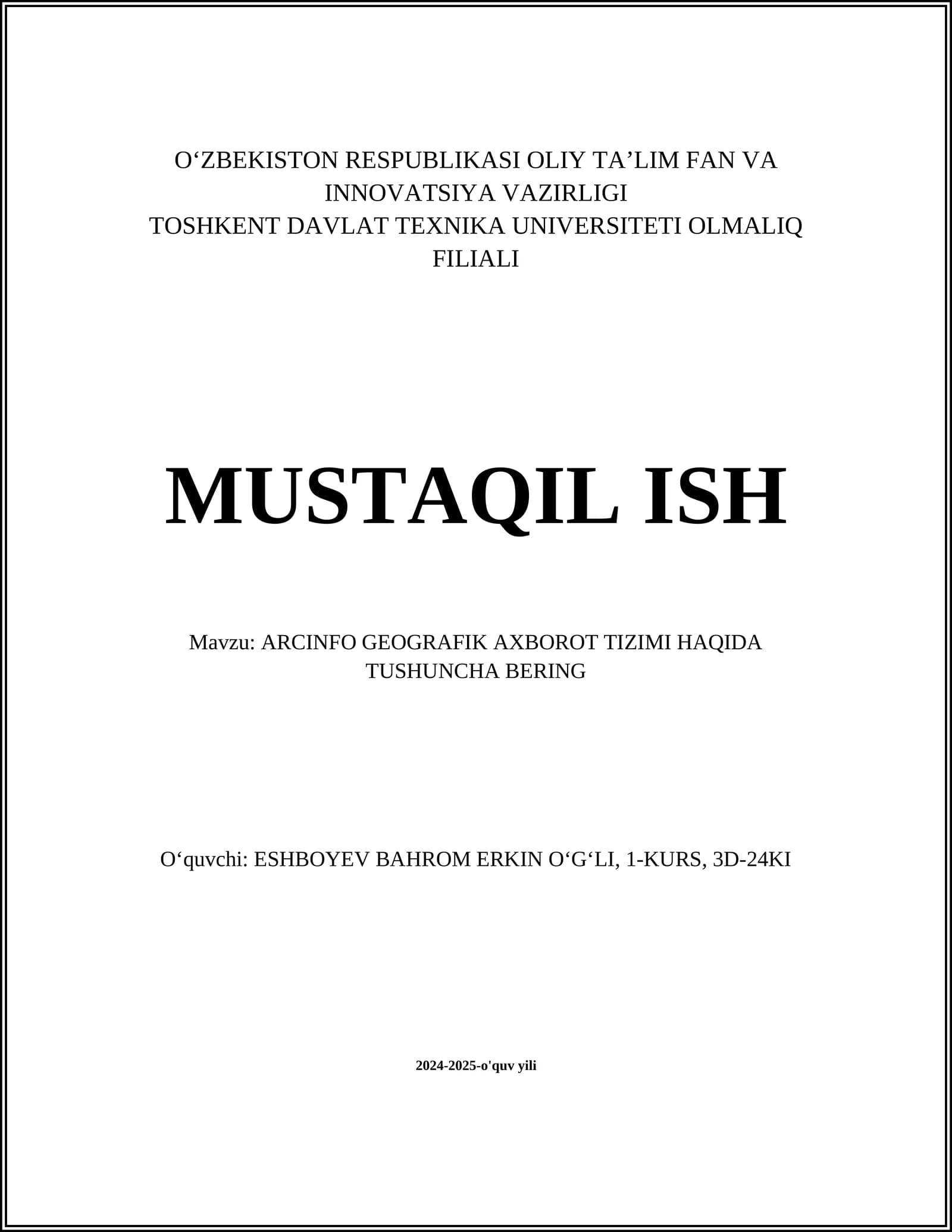 ARCINFO GEOGRAFIK AXBOROT TIZIMI