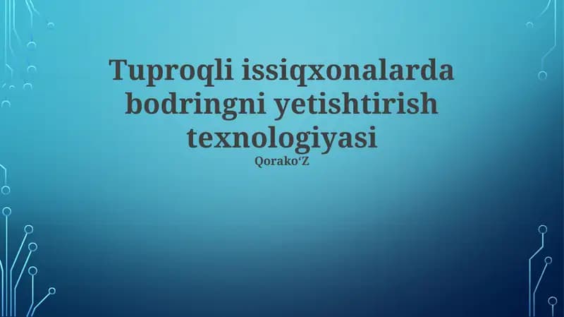 Tuproqli issiqxonalarda bodringni yetishtirish texnologiyasi