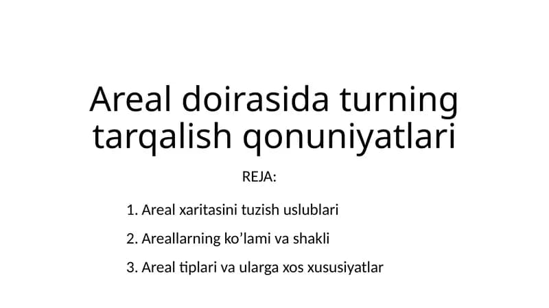 Areal doirasida turning tarqalish qonuniyatlari