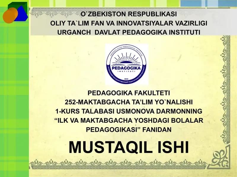 O‘yinchoq turlari, o‘yinchoqqa qo‘yiladigan talablar.