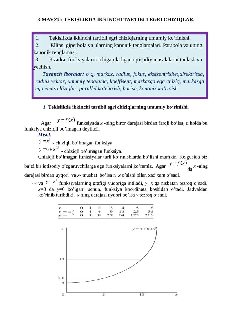 TEKISLIKDA IKKINCHI TARTIBLI EGRI CHIZIQLAR