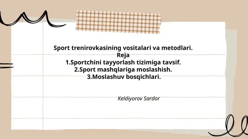 Sport trenirovkasining vositalari va metodlari.