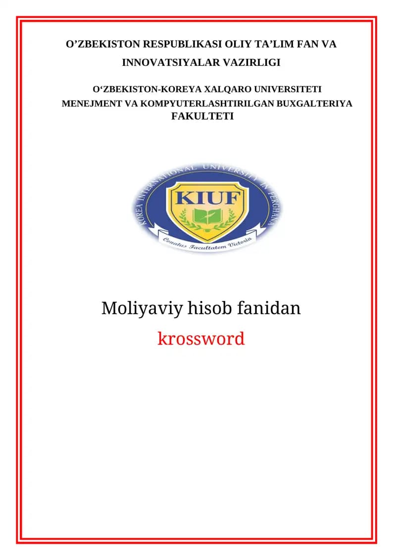 Moliyaviy hisob fanidan krossword