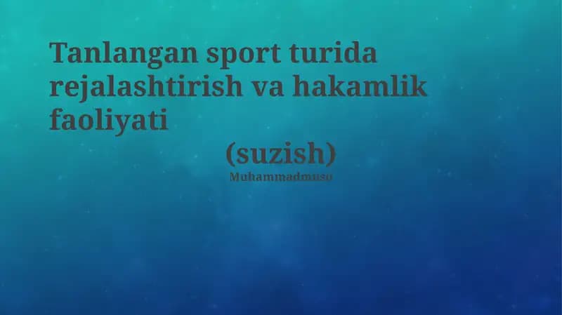 Tanlangan sport turida rejalashtirish va hakamlik faoliyati