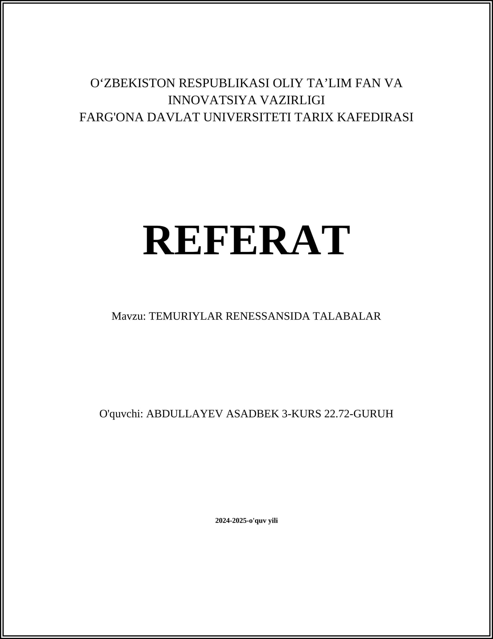 TEMURIYLAR RENESSANSIDA TALABALAR