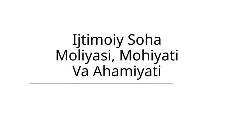 Ijtimoiy Soha Moliyasi, Mohiyati Va Ahamiyati