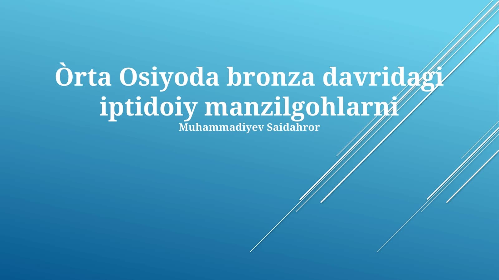 Òrta Osiyoda bronza davridagi iptidoiy manzilgohlarni