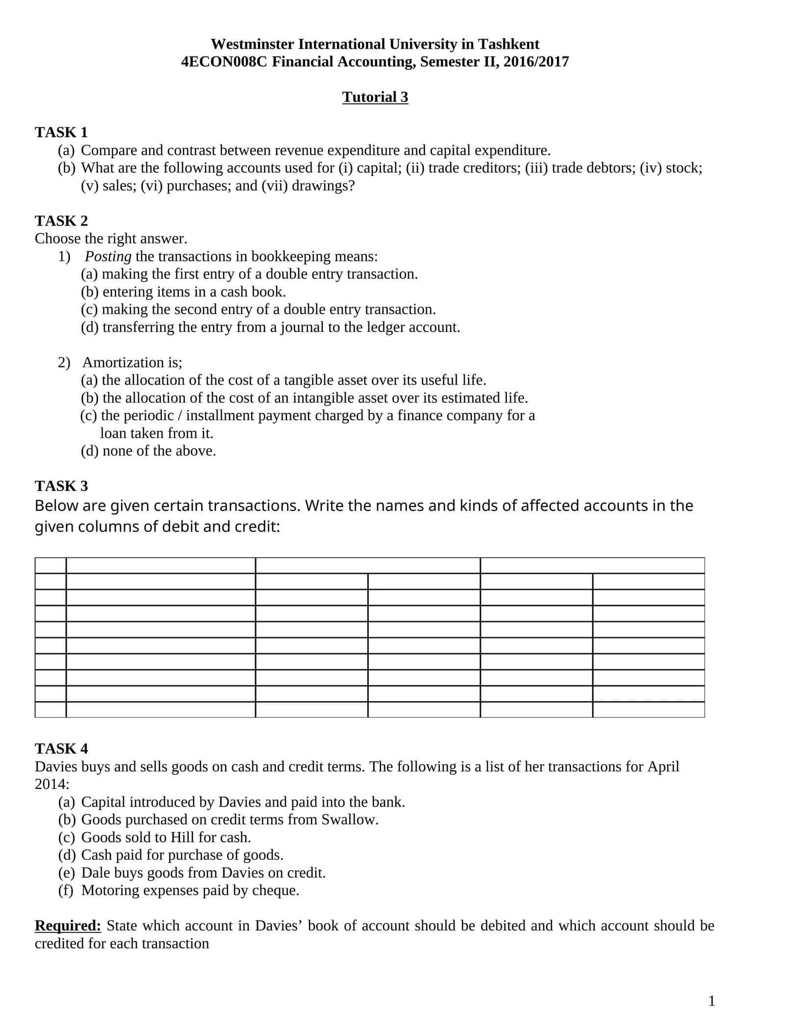 4ECON008C Financial Accounting, Semester II, 2016/2017