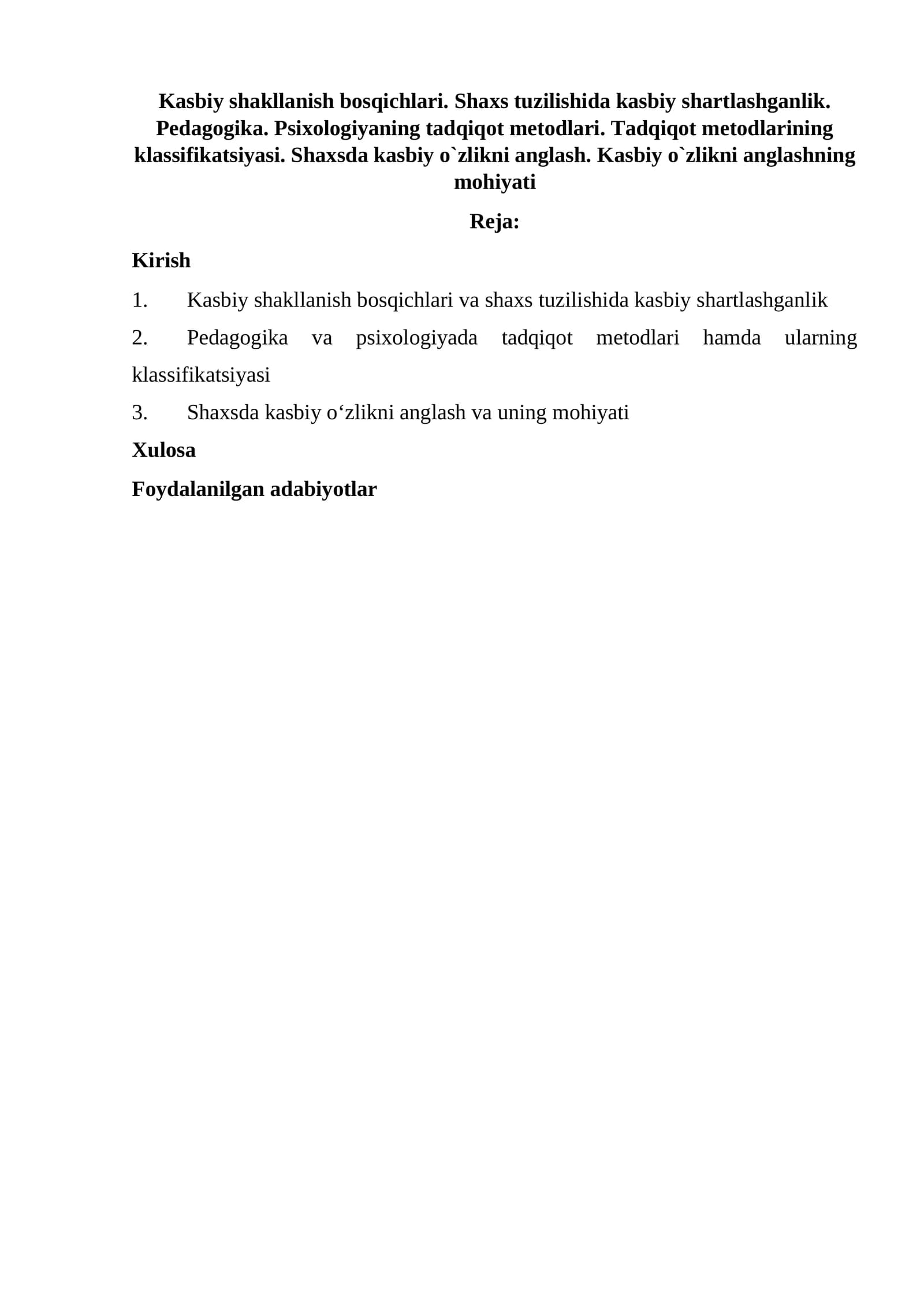 Kasbiy shakllanish bosqichlari