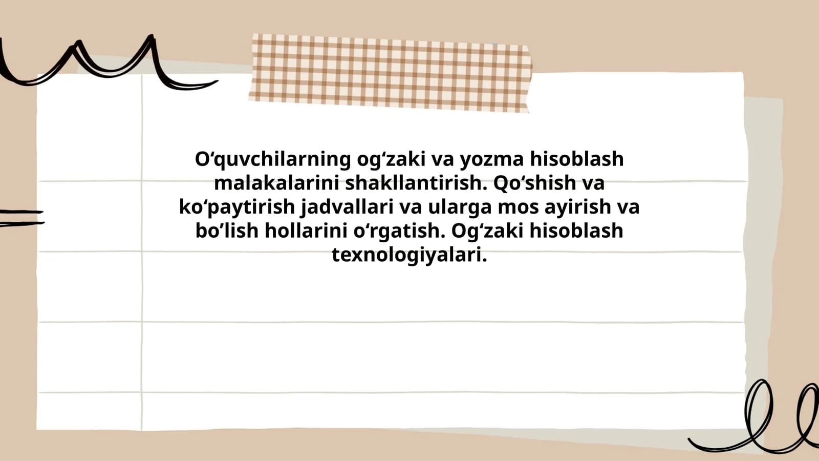 O‘quvchilarning og‘zaki va yozma hisoblash malakalarini shakllantirish
