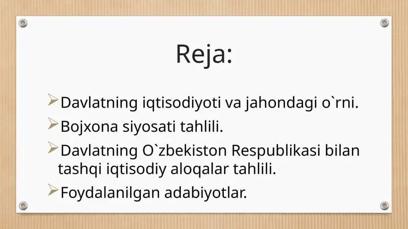 Davlatning iqtisodiyoti va jahondagi oʻrni