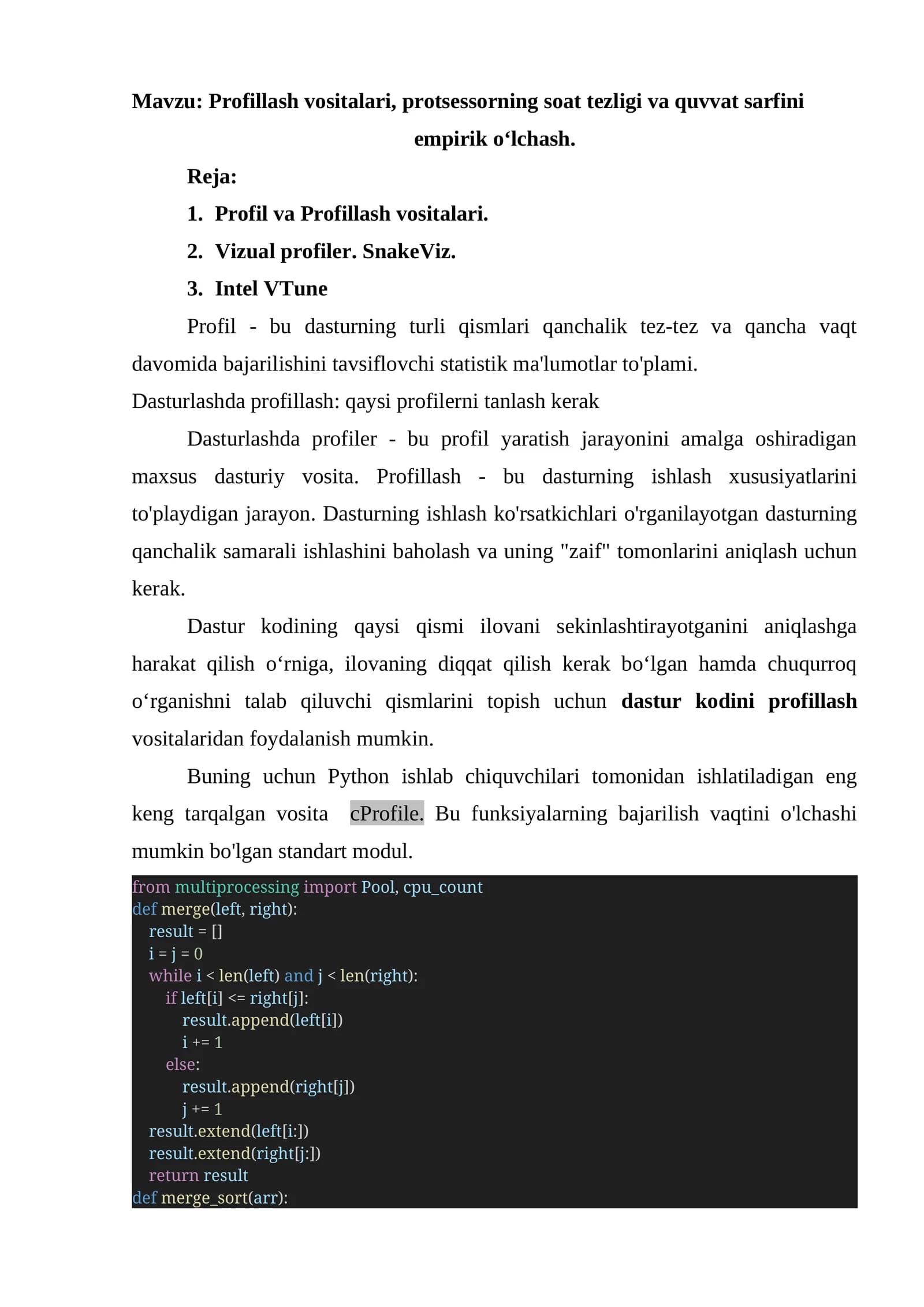 Profillash vositalari, protsessorning soat tezligi va quvvat sarfini empirik o‘lchash