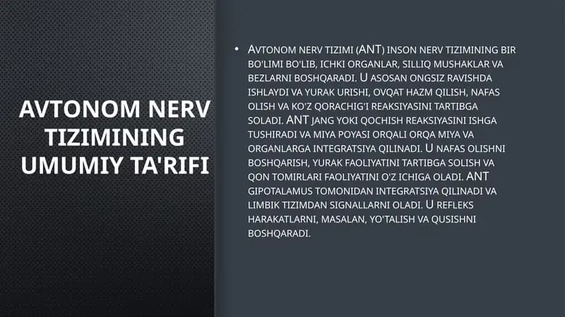 Avtonom nerv tizimining umumiy ta'rifi